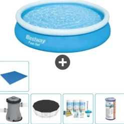 Bestway Round Oppustelig Fast Set Swimming Pool - 366 x 76 cm - Blå - Inklusive Tilbehør CB11