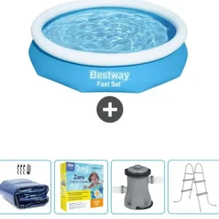 Bestway Round Oppustelig Fast Set Swimming Pool - 305 x 66 cm - Blå - Inkluderet tilbehør CB9