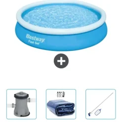 Bestway Round Oppustelig Fast Set Swimming Pool - 366 x 76 cm - Blå - Inkluderet tilbehør CB42