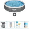 Bestway Round Oppustelig Fast Set Swimming Pool - Rattan Print - 366 x 76 cm - Inklusive Tilbehør CB49
