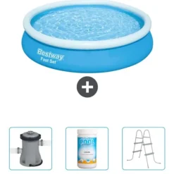 Bestway Round Oppustelig Fast Set Swimming Pool - 366 x 76 cm - Blå - Inkluderet tilbehør CB48