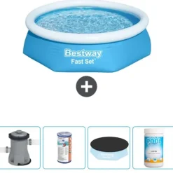 Bestway Round Oppustelig Fast Set Swimming Pool - 244 x 61 cm - Blå - Inklusive Tilbehør CB51