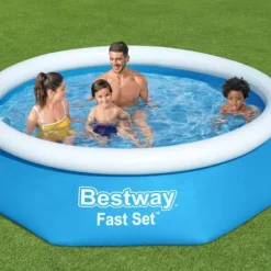 Bestway Round Oppustelig Fast Set Swimming Pool - 244 x 61 cm - Blå - Inklusive Tilbehør CB51