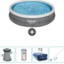 Bestway Round Oppustelig Fast Set Swimming Pool - Rattan Print - 366 x 76 cm - Inklusive Tilbehør CB54