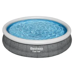 Bestway Round Oppustelig Fast Set Swimming Pool - Rattan Print - 366 x 76 cm - Inklusive Tilbehør CB54
