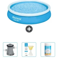 Bestway Round Oppustelig Fast Set Swimming Pool - 366 x 76 cm - Blå - Inkluderet tilbehør CB37