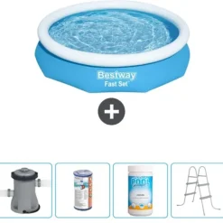 Bestway Round Oppustelig Fast Set Swimming Pool - 305 x 66 cm - Blå - Inklusive Tilbehør CB60