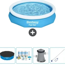 Bestway Round Oppustelig Fast Set Swimming Pool - 305 x 66 cm - Blå - Inkluderet tilbehør CB5
