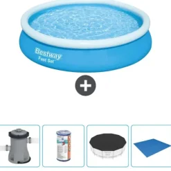 Bestway Round Oppustelig Fast Set Swimming Pool - 366 x 76 cm - Blå - Inklusive Tilbehør CB52