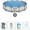 Bestway Round Steel Pro MAX swimmingpool - 366 x 76 cm - Grå - Inklusive Tilbehør CB60