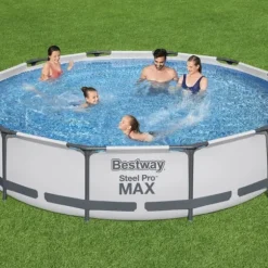 Bestway Round Steel Pro MAX swimmingpool - 366 x 76 cm - Grå - Inklusive Tilbehør CB58