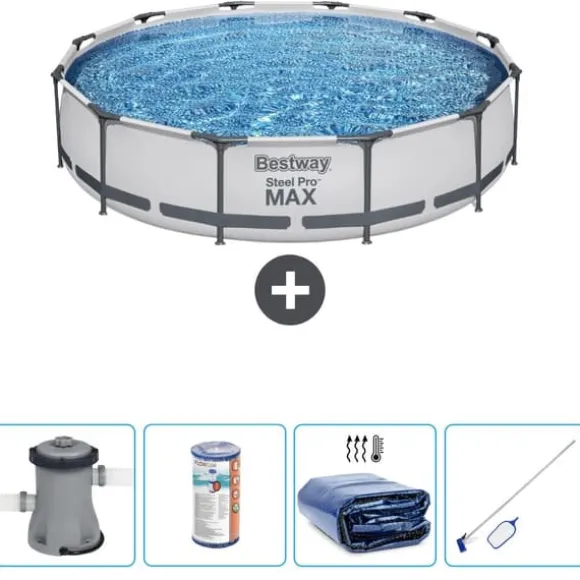 Bestway Round Steel Pro MAX swimmingpool - 366 x 76 cm - Grå - Inklusive Tilbehør CB54