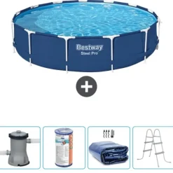 Bestway Round Steel Pro Swimming Pool - 396 x 84 cm - Blå - Inklusive Tilbehør CB59