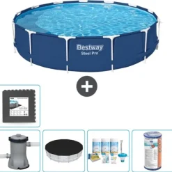 Bestway Round Steel Pro Swimming Pool - 396 x 84 cm - Blå - Inklusive Tilbehør CB13