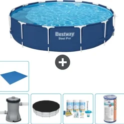 Bestway Round Steel Pro Swimming Pool - 396 x 84 cm - Blå - Inklusive Tilbehør CB11