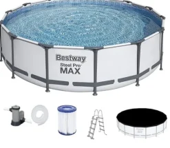 Bestway Steel Pro Max 549x122 cm Rund Overjordisk Pool Sæt med Pumpe, Stige og Dække - Arktisk Grå