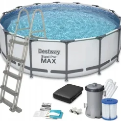 Bestway Steel Pro Max 457x122 cm Rund Overjordisk Pool Sæt med Pumpe, Stige og Dække