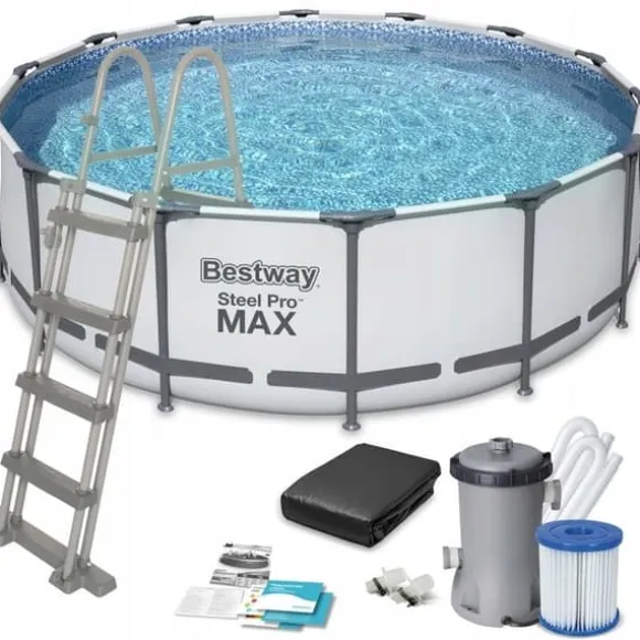 Bestway Steel Pro Max 457x122 cm Rund Overjordisk Pool Sæt med Pumpe, Stige og Dække