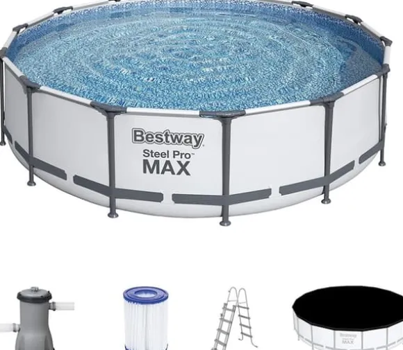 Bestway Steel Pro Max 457x122 cm Rund Overjordisk Pool Sæt med Pumpe, Stige og Dække
