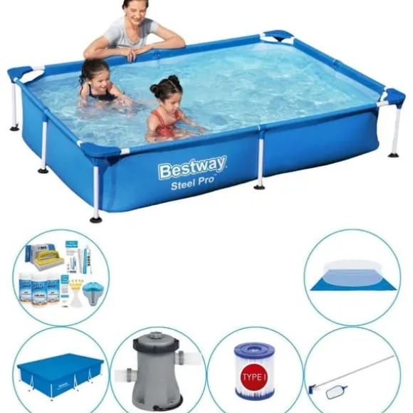Bestway Steel Pro Rectangular 221x150x43 cm - Blå - Pool plus tilbehør