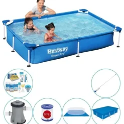 Bestway Steel Pro Rectangular 221x150x43 cm - Blå - Pool combo tilbud