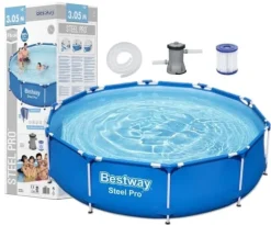 Bestway Steel Pro Rundt Ramme Pool Sæt, 305x76 cm, Inkluderer Pumpe & Filter, Holdbart & Nem Opsætning