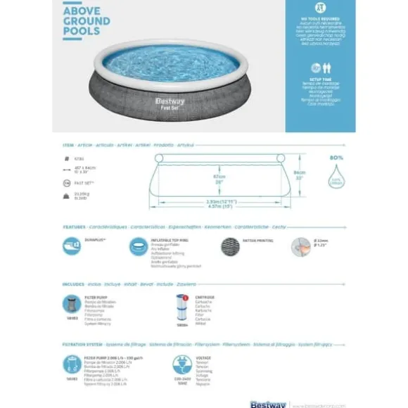 Bestway Swimming Pool Fast Sæt - 457x84 cm - Svømmebassin sæt