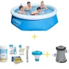 Bestway swimmingpool - Fast sæt - 244 x 66 cm - Inklusiv WAYS vedligeholdelsespakke og filterpumpe