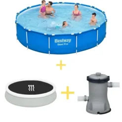 Bestway swimmingpool - Steel Pro - 396 x 84 cm - Inklusiv solsejls- og filterpumpe