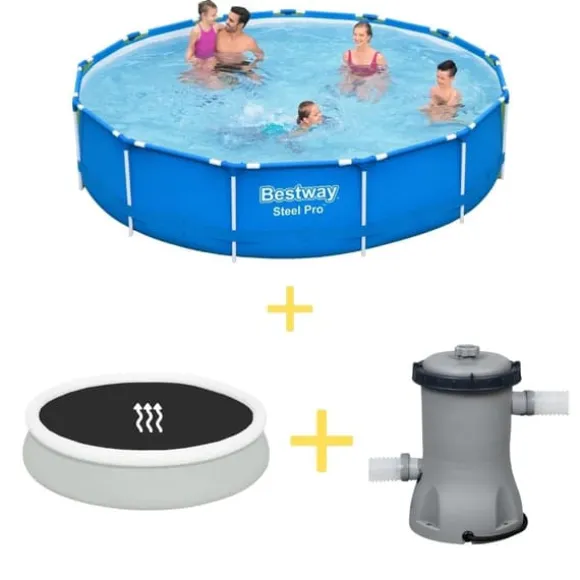 Bestway swimmingpool - Steel Pro - 396 x 84 cm - Inklusiv solsejls- og filterpumpe