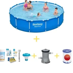 Bestway swimmingpool - Steel Pro - 396 x 84 cm - Inklusiv WAYS vedligeholdelsespakke, filterpumpe og filter