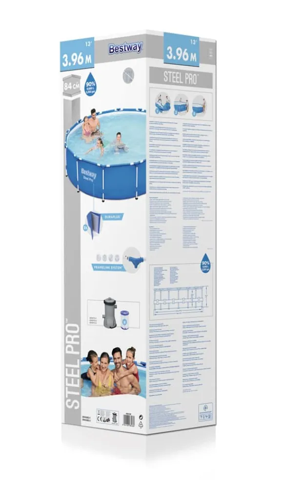 Bestway swimmingpool - Steel Pro - 396 x 84 cm - Inklusiv WAYS vedligeholdelsespakke, filterpumpe og filter