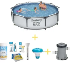 Bestway swimmingpool - Steel Pro MAX - 366 x 76 cm - Inklusiv WAYS-vedligeholdelsespakke, filterpumpe og jordklud