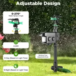 Bevægelsesaktiveret dyreskræmmer, havesprinkler, solcelledrevet vanding og afskrækkelse, sort