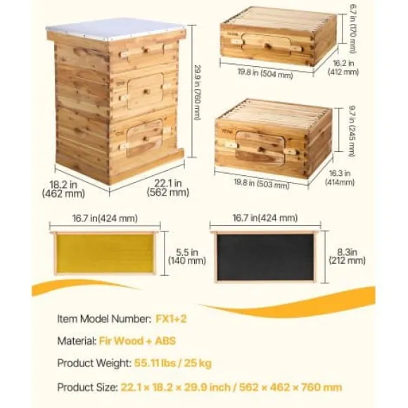 Bikube, 30-ramme Langstroth startpakke, 56,2x46,2x76 cm, fyrretræ