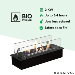 Bioetanolbrenner S (4114LB) med innebygd leppe - Sort - bioetanol innebygget komfyr med patentert keramisk stein - 2 KW varme