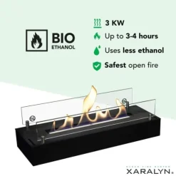 Bio-ethanol brænder L (5820B) - Sort - Bio-ethanol indbygningsovn med patenteret keramisk sten - 3 KW varme