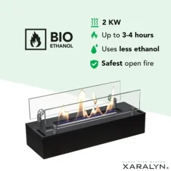 Bio-ethanol brænder S (4114B) - Sort - Bio-ethanol indbygningsovn med patenteret keramisk sten - 2 KW varme