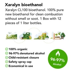 Bioethanol CL100 (12X 1 liter) - 100 % ren bioethanol - Lugtfri - Hollandsk oprindelse - Miljøvenligt brændstof