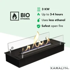 Bioethanolbrænder L (5820LB) med indbygget læbe - Sort - bioethanol indbygningsovn med patenteret keramisk sten - 3 KW varme