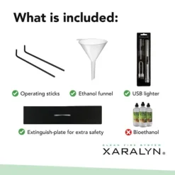 Bioethanolbrænder L (5820LB) med indbygget læbe - Sort - bioethanol indbygningsovn med patenteret keramisk sten - 3 KW varme
