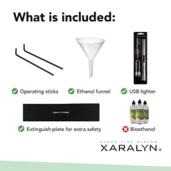 Bioethanolbrænder XL (8014LB) med indbygget læbe - Sort - bioethanol indbygningsovn med patenteret keramisk sten - 3,5 KW varme