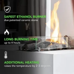 Bioethanolbrænder XL (8014LB) med indbygget læbe - Sort - bioethanol indbygningsovn med patenteret keramisk sten - 3,5 KW varme