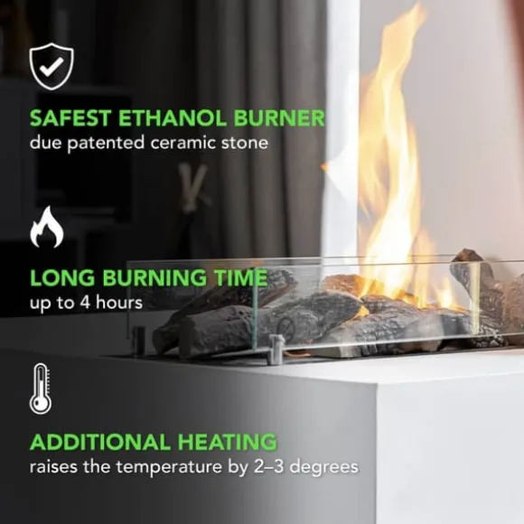 Bioethanolbrænder XL (8014LB) med indbygget læbe - Sort - bioethanol indbygningsovn med patenteret keramisk sten - 3,5 KW varme
