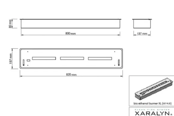 Bioethanolbrænder XL (8014LB) med indbygget læbe - Sort - bioethanol indbygningsovn med patenteret keramisk sten - 3,5 KW varme