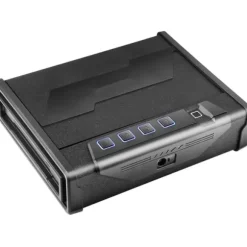 Biometrisk pistolskab med tre adgangsmetoder til opbevaring af to pistoler. Sikkerhed og nem adgang.