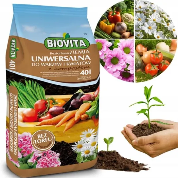 Biovita Universal TØRVEFRIT Jord til Grøntsager og Blomster med Kompost 40l