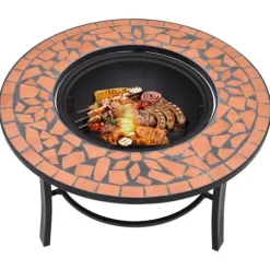 Bålfad i mosaik 68 cm - Dekorativt bålsted til have | Farve: Terracotta