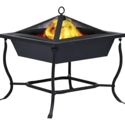 Bålfad i stål - Dekorativt udendørs bål- og grillområde | Størrelse: 42x42x45 cm | Farve: Sort