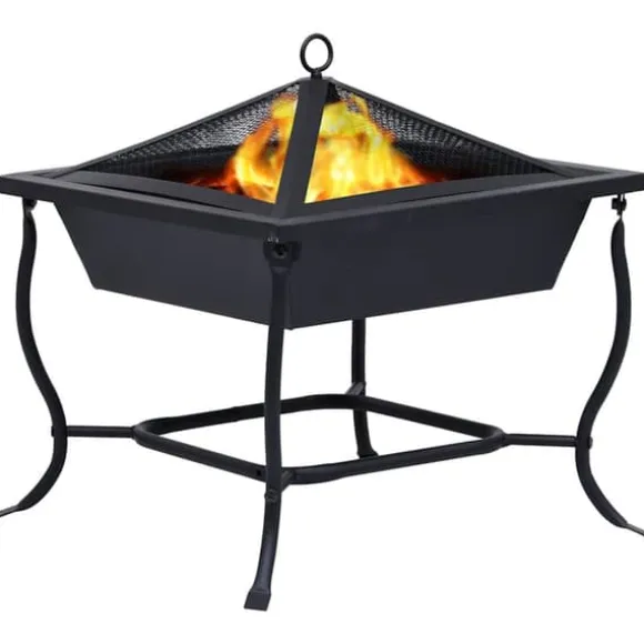Bålfad i stål - Dekorativt udendørs bål- og grillområde | Størrelse: 42x42x45 cm | Farve: Sort